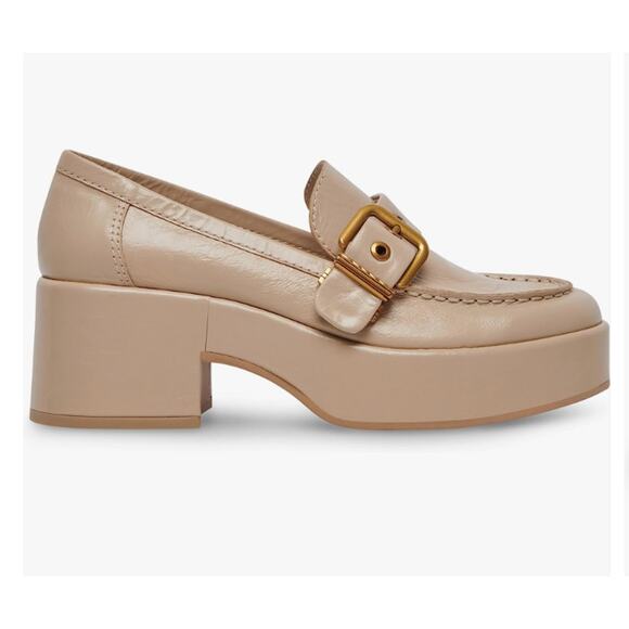 Dolce Vita Yonder Loafers Sesame Crinkle Patent Leather Size 7 NIB Buckle Detail - Picture 1 of 12